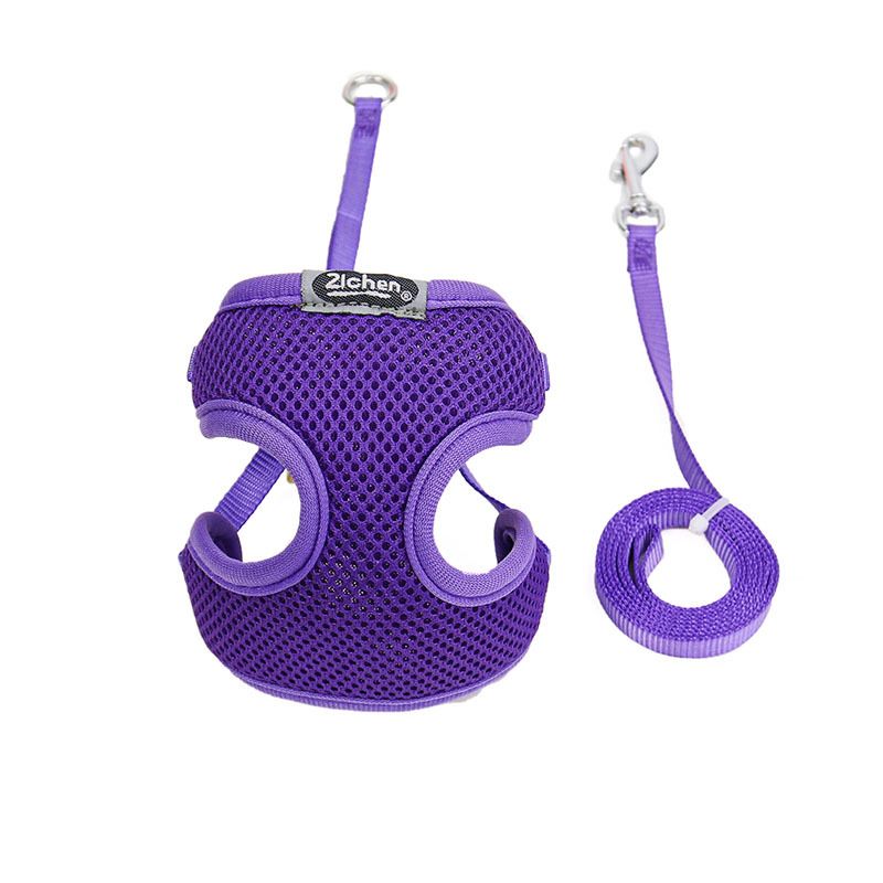 Zichen Nylon Mesh Clip Chest Harness for Dogs Purple 1.5 Plain mesh clip chest view 3