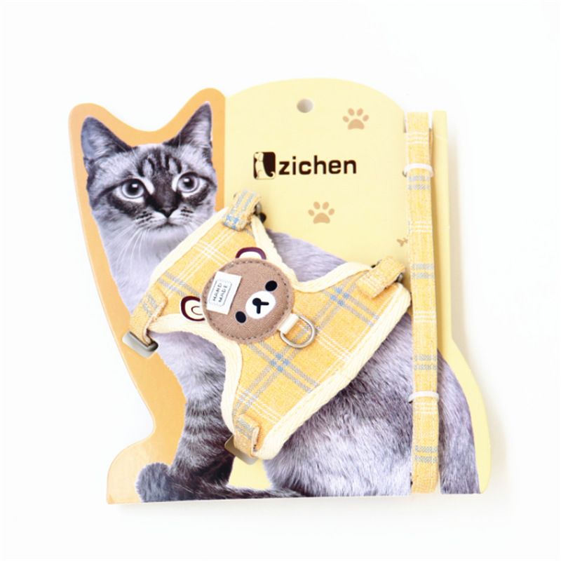 Zichen Cat Harness Vest Nylon Mesh Pet Leash Yellow 1.5(M size) suitable for