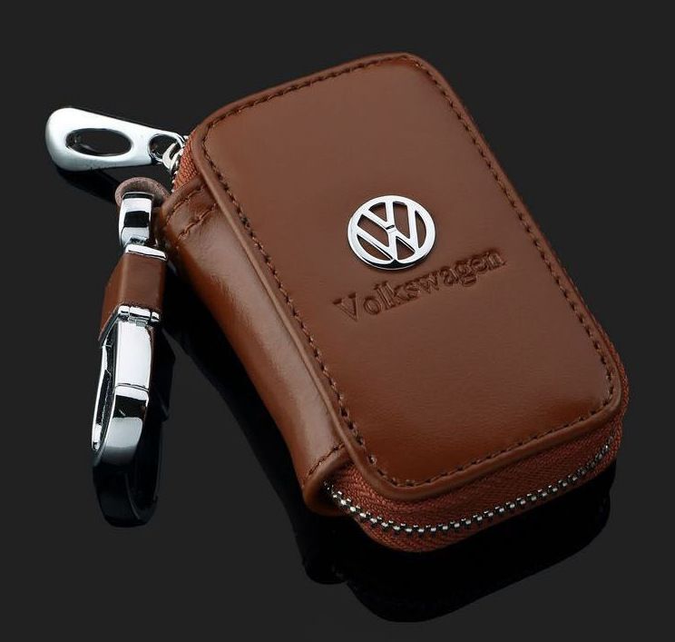 Dazzling Leather Key Holder for Car Keychain. Audi Brown square key bag view 3