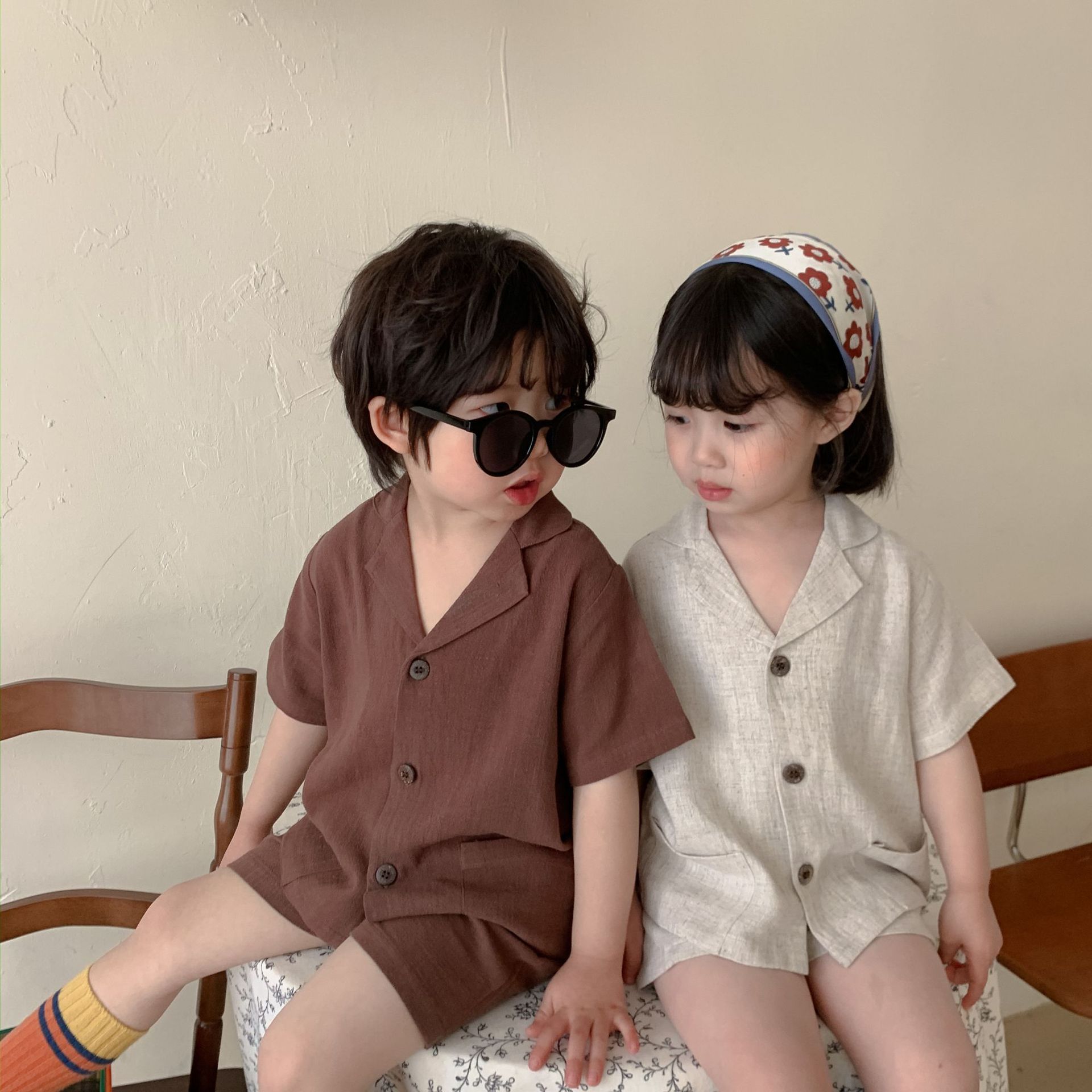 Kids Cotton Short Sleeve Shirt Shorts Set 21039 21039 Curry 130cm view 4
