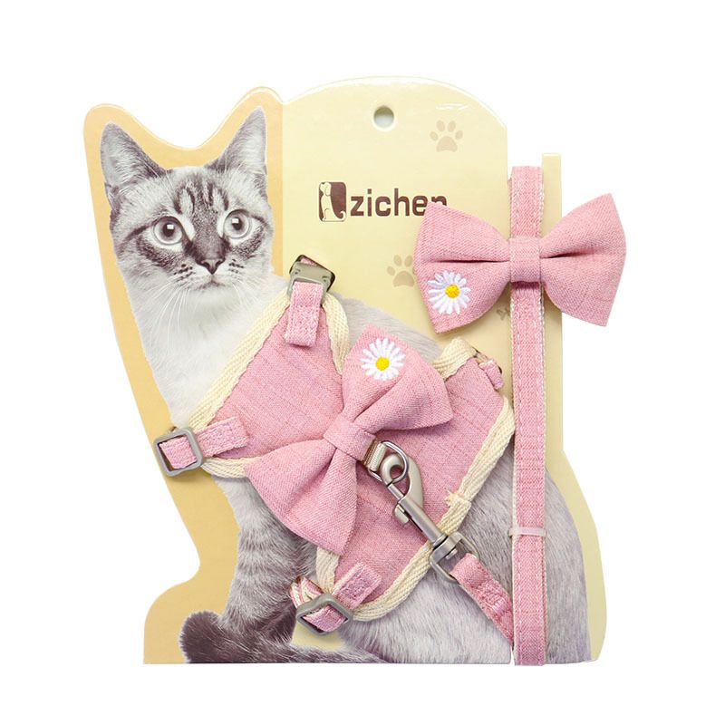 Pet Traction Strap Polyester Cat Dog Pink (embroidered) S-size cotton nylon