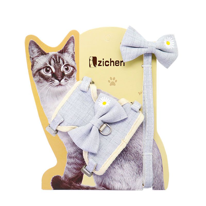 Pet Traction Strap Polyester Cat Dog Grey (embroidered) S-size cotton nylon