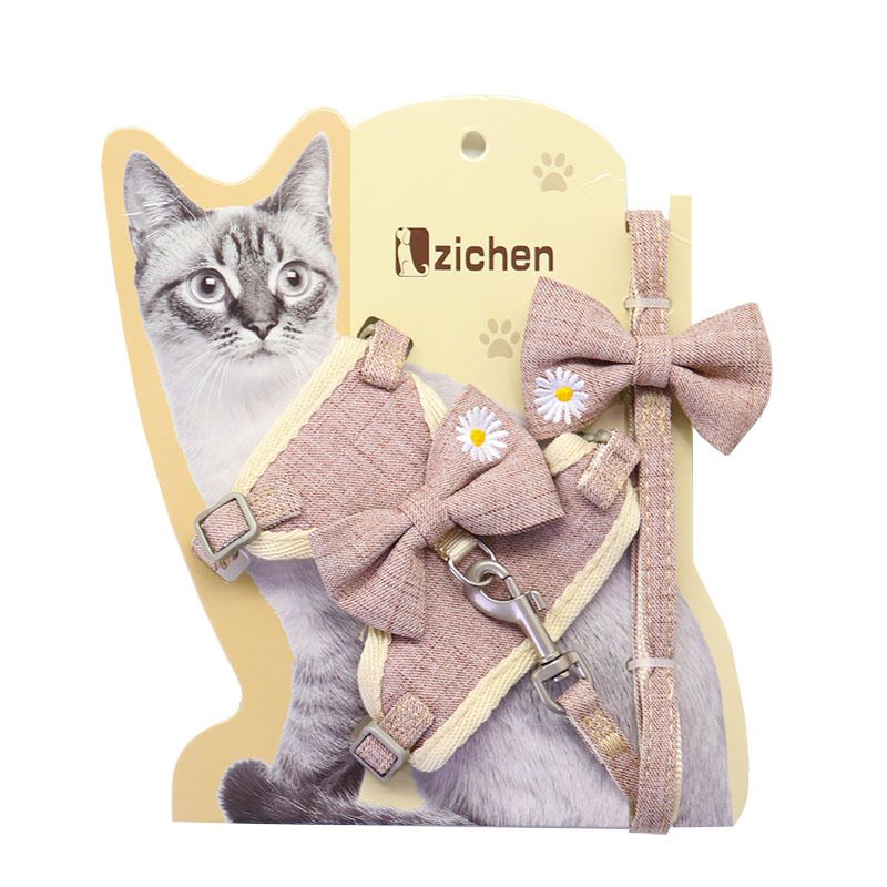 Pet Traction Strap Polyester Cat Dog Curry color (embroidery style) M size