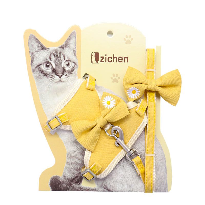 Pet Traction Strap Polyester Cat Dog Yellow (embroidered) M size cotton nylon