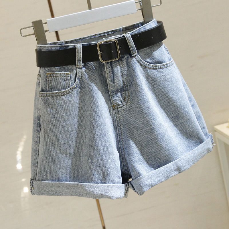 High Waist Cotton Denim Shorts Wide Leg White 2XL view 3