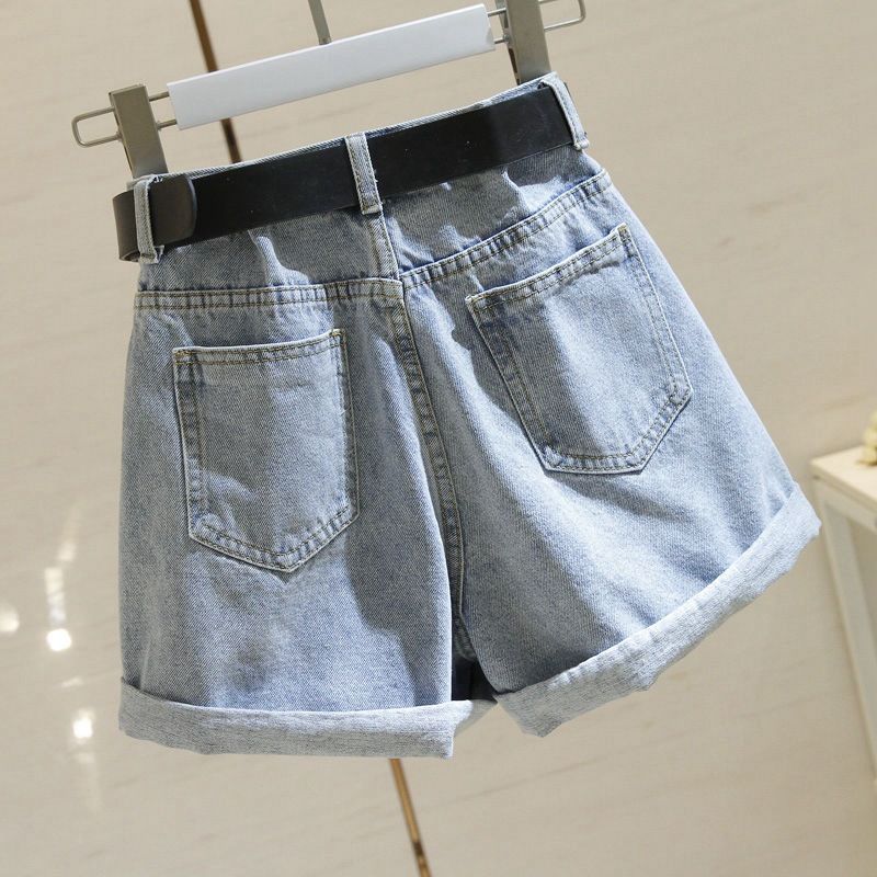 High Waist Cotton Denim Shorts Wide Leg White 2XL view 5