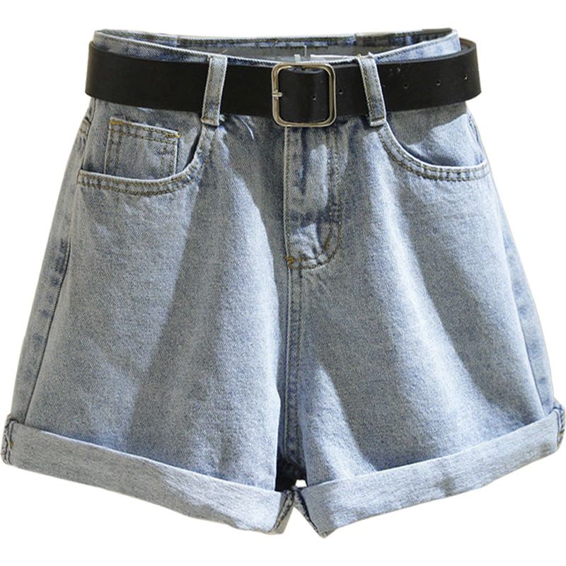 High Waist Cotton Denim Shorts Wide Leg White 2XL view 6