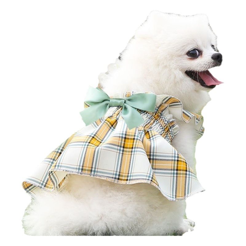 Shine Plaid Dog Dress Polyester Small Medium Pet Skirt Rose Red Plaid Skirt M view 2