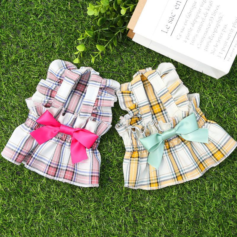 Shine Plaid Dog Dress Polyester Small Medium Pet Skirt Rose Red Plaid Skirt XL view 6
