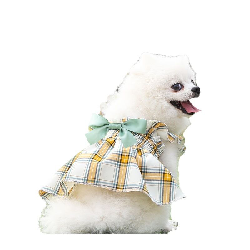 Shine Plaid Dog Dress Polyester Small Medium Pet Skirt Green and Yellow Check view 7