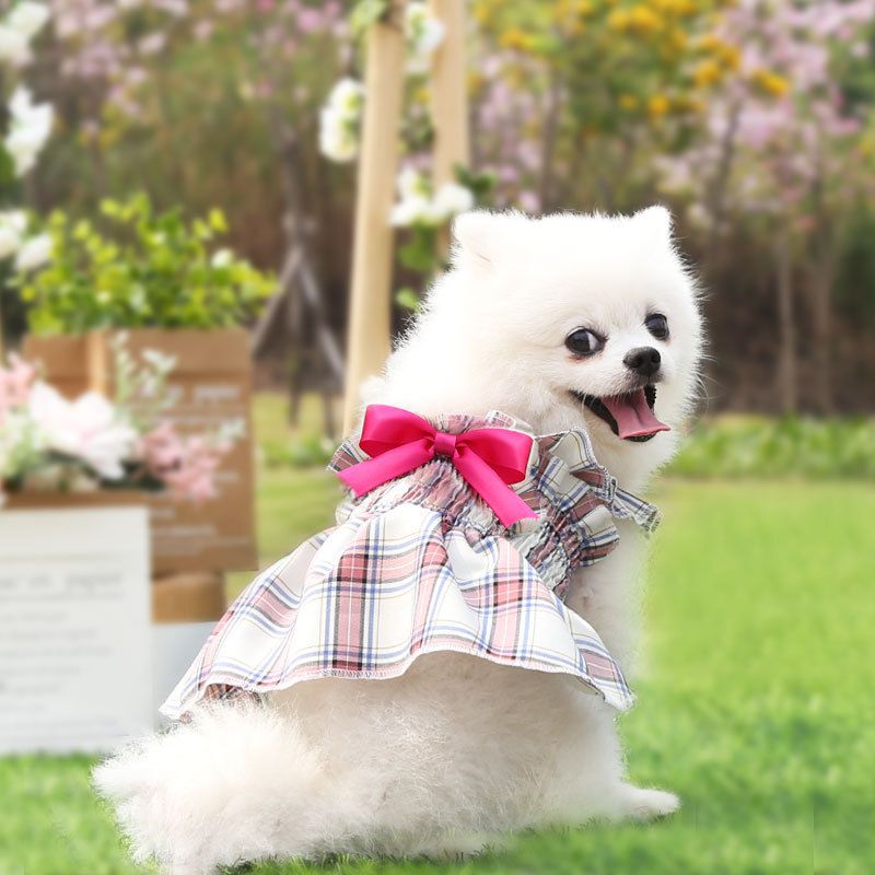 Shine Plaid Dog Dress Polyester Small Medium Pet Skirt Green and Yellow Check view 4