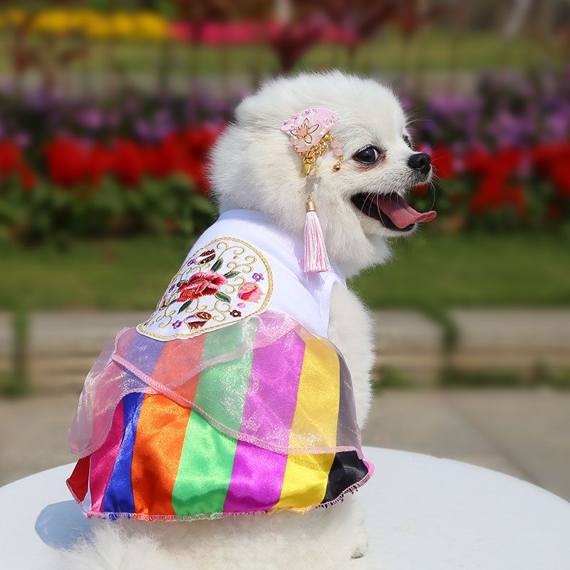 Shine Pet Wedding Dress Polyester Skirt Disc embroidery rainbow strip XS bust view 3