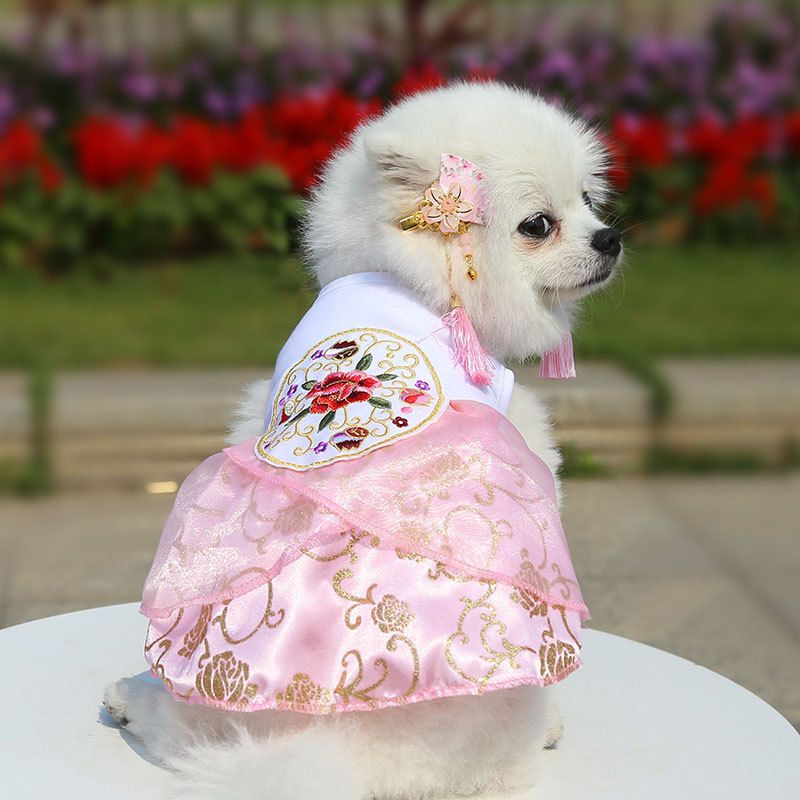 Shine Pet Wedding Dress Polyester Skirt Disc embroidery rainbow strip XS bust view 5