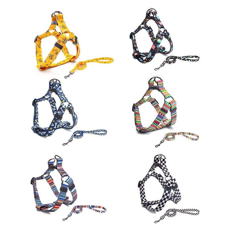 Pet Dog Chest Strap Harness Set Polyester Black and white grid (chest back + view 3