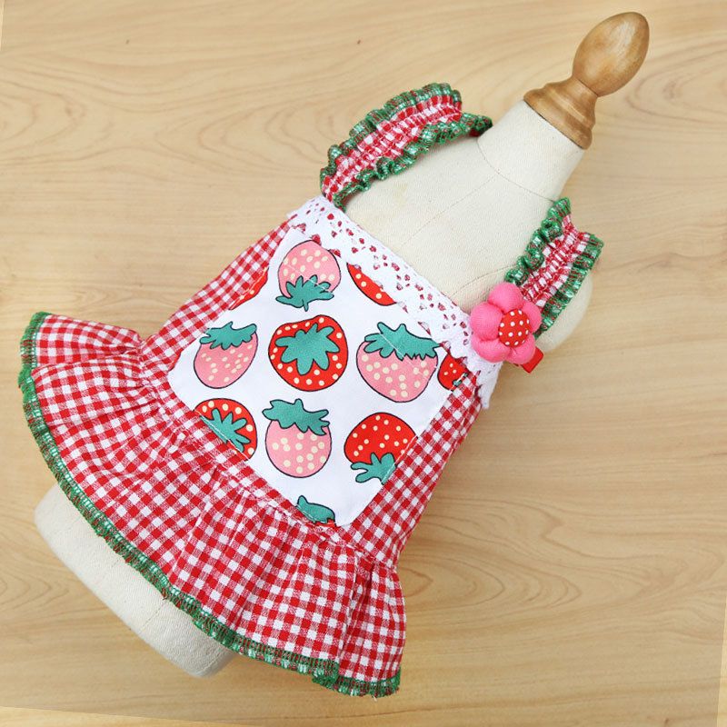 Pet Dress Polyester Princess Style Slip Skirt Small Red Strawberry XL bust 50 — image 1