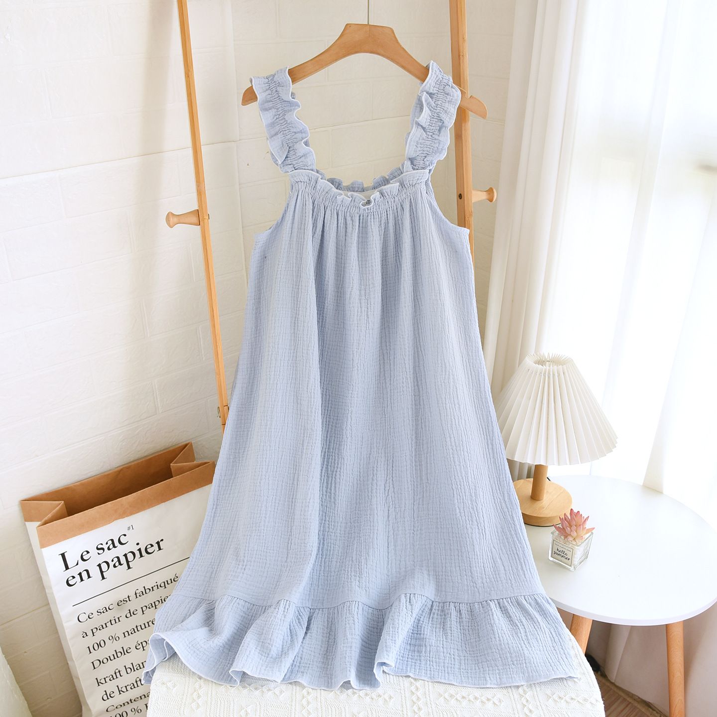 Garmina Women Cotton Sling Nightdress Long Summer Blue Sling M view 4