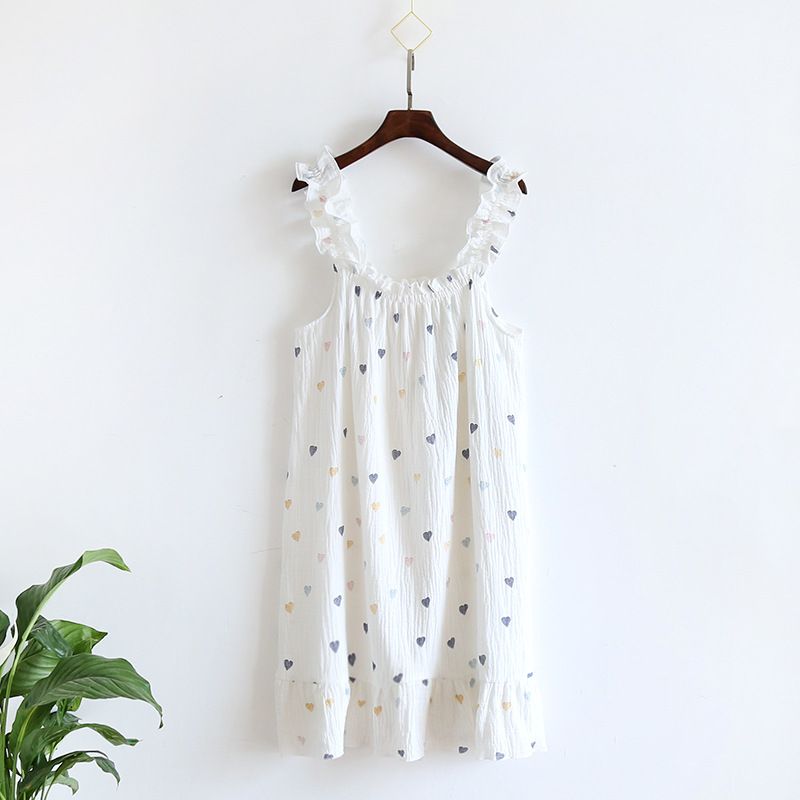 Garmina Women Cotton Sling Nightdress Long Summer White Love Sling