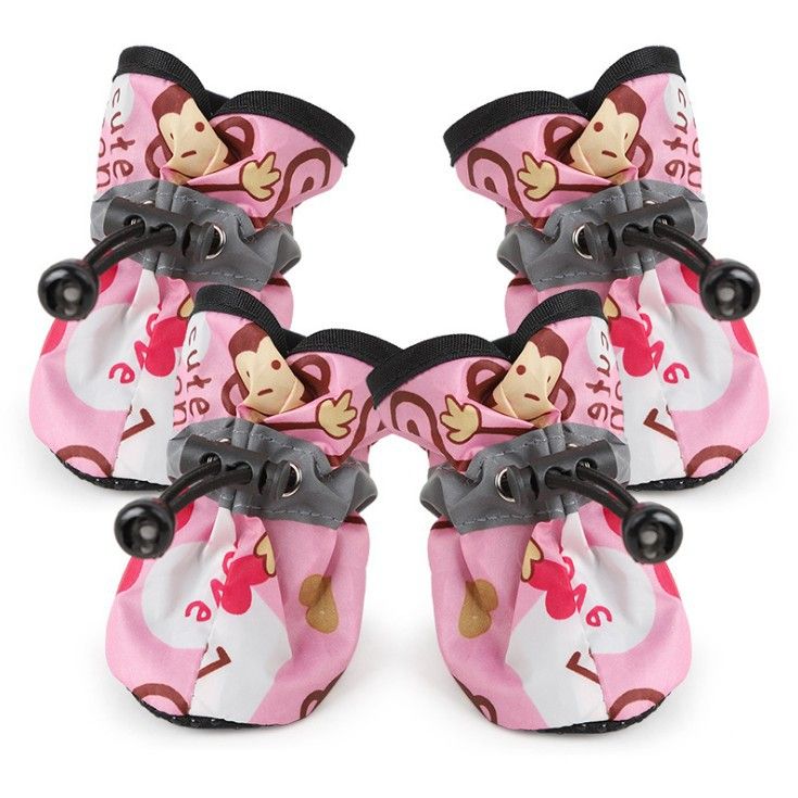 Dog Shoes Waterproof Non-slip Polyester Set 4 Pretty Pet Pink Monkey shoes 1