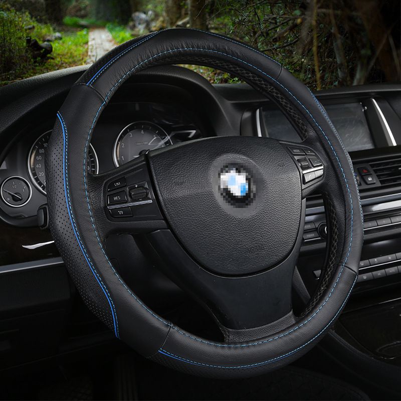 Li Xiao Car Steering Wheel Cover 38cm Cowhide Black Red Black Cafe view 2