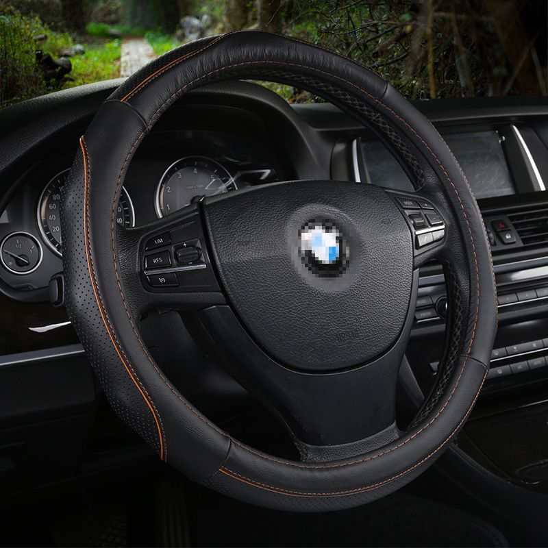 Li Xiao Car Steering Wheel Cover 38cm Cowhide Black Red Black Blue view 2