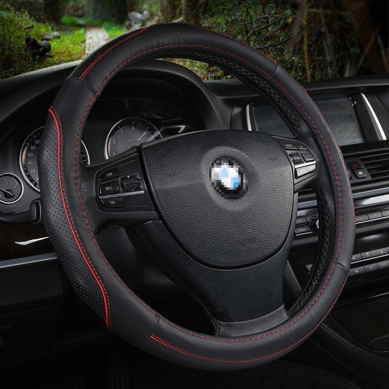 Li Xiao Car Steering Wheel Cover 38cm Cowhide Black Red Black Blue view 3