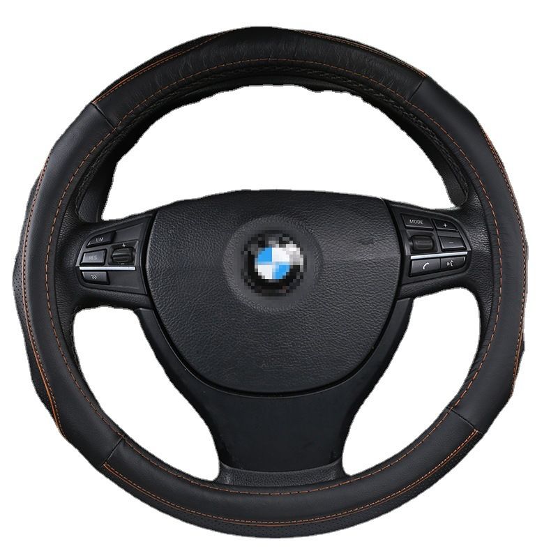 Li Xiao Car Steering Wheel Cover 38cm Cowhide Black Red Black Blue view 5