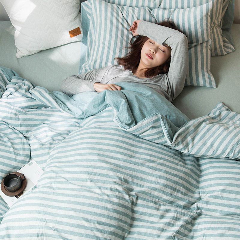 SHANGPIN Cotton Bedding Set Stripe 60 Thread Count 1.2m bed hat [quilt cover