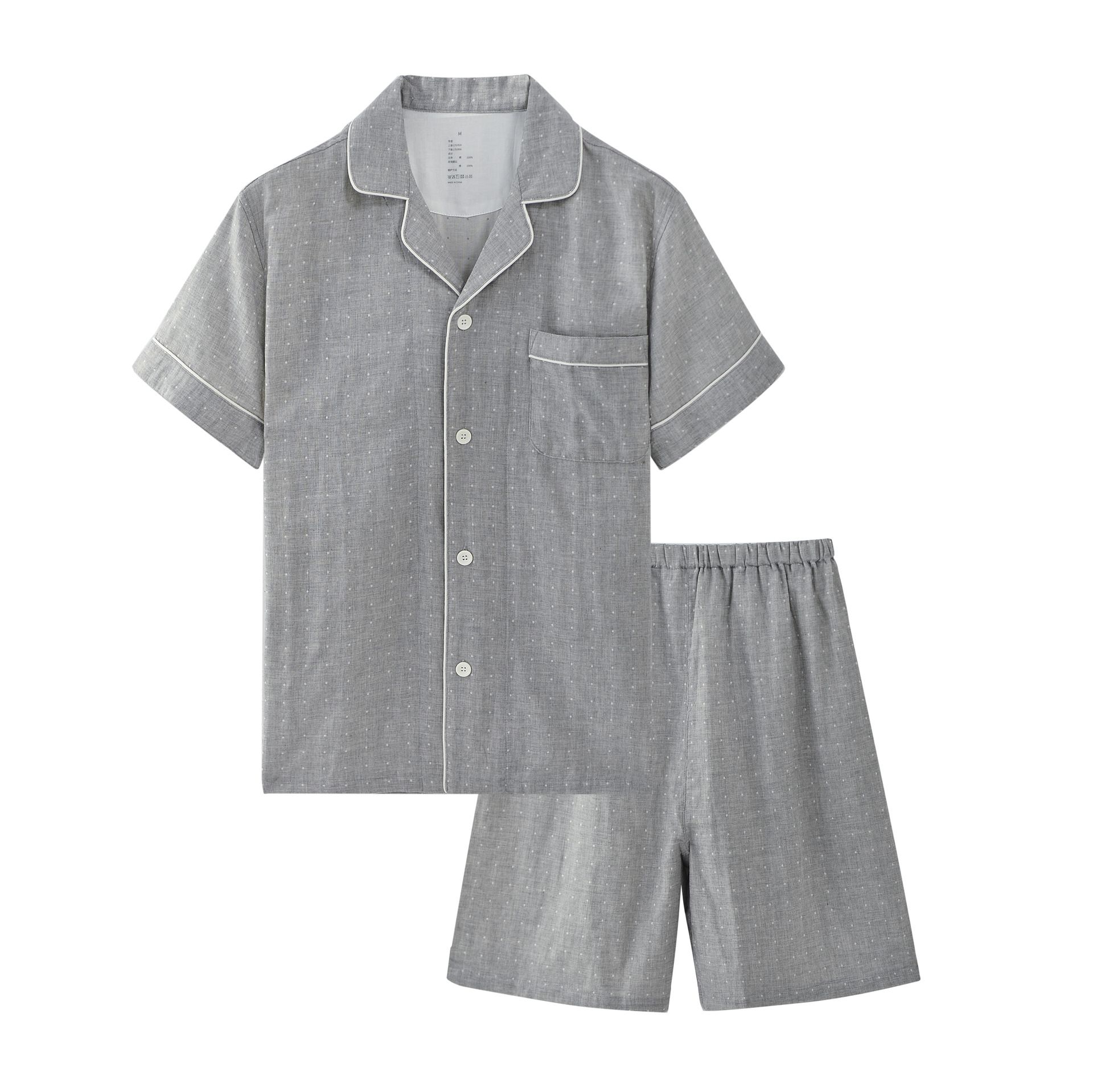 Cotton Short Sleeve Japanese Leisure Sleep Shorts Set Men's gray polka