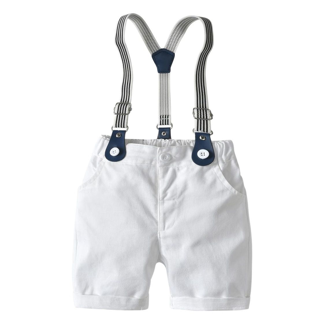 Bugava Boys Plaid Shirt Suspenders Set Summer Cotton Pink plaid shirt + view 2