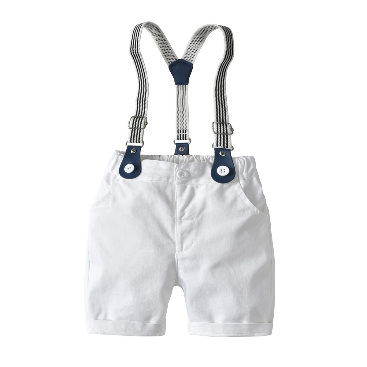 Bugava Boys Plaid Shirt Suspenders Set Summer Cotton Pink plaid shirt + view 6