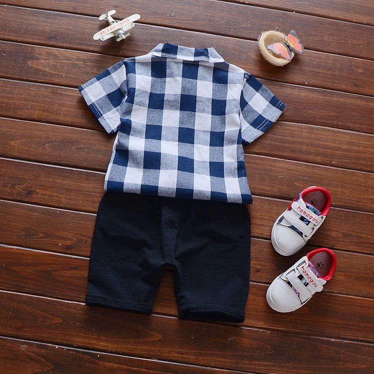 Boys Cotton Short Sleeve Shirt Shorts Set 1-3 Years Short Sleeve Check Shirt