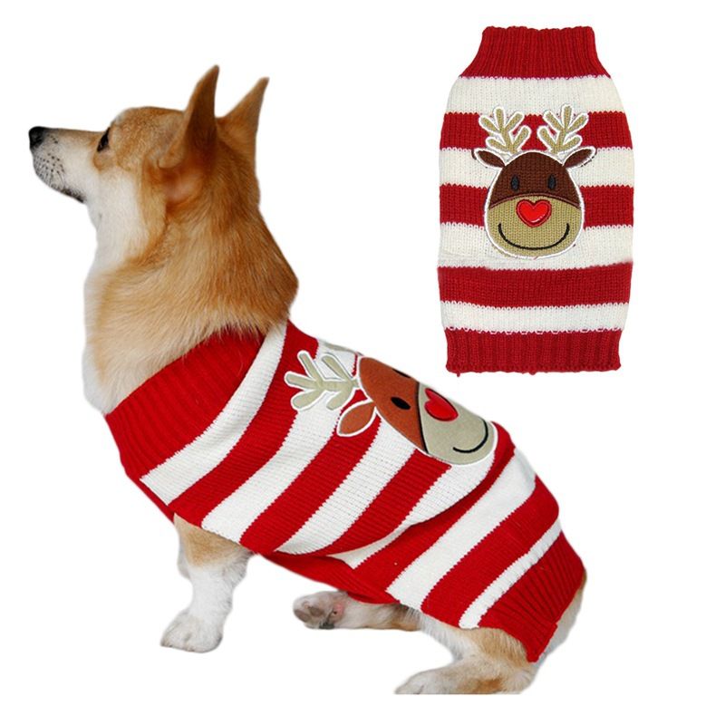 Dog Sweater Acrylic Knit Christmas Red and White Deer M Size: M — image 1