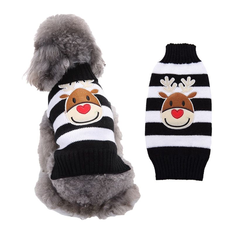 Dog Sweater Acrylic Knit Christmas Black and White Deer XXL — image 1