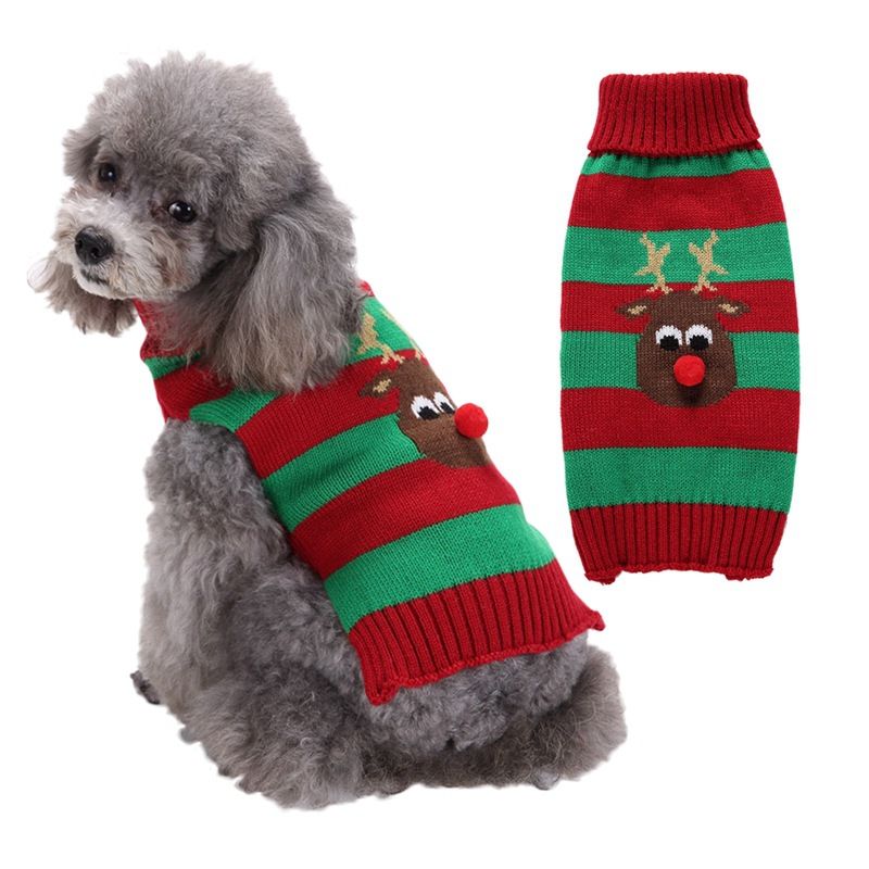 Dog Sweater Acrylic Knit Christmas Red and Green deer M Size: M — image 1