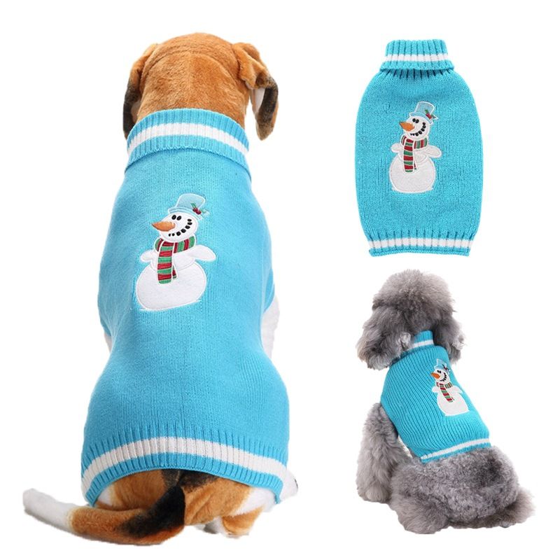 Dog Sweater Acrylic Knit Christmas Blue Christmas Snowman XS Size: XS — image 1