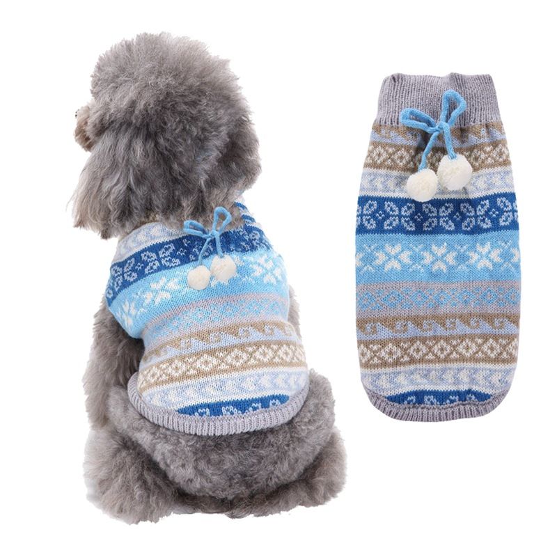 Dog Sweater Acrylic Knit Christmas Blue hanging white Bell XS Size: XS — image 1