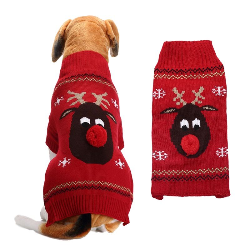 Dog Sweater Acrylic Knit Christmas Red red-nosed Fawn Size: S — image 1