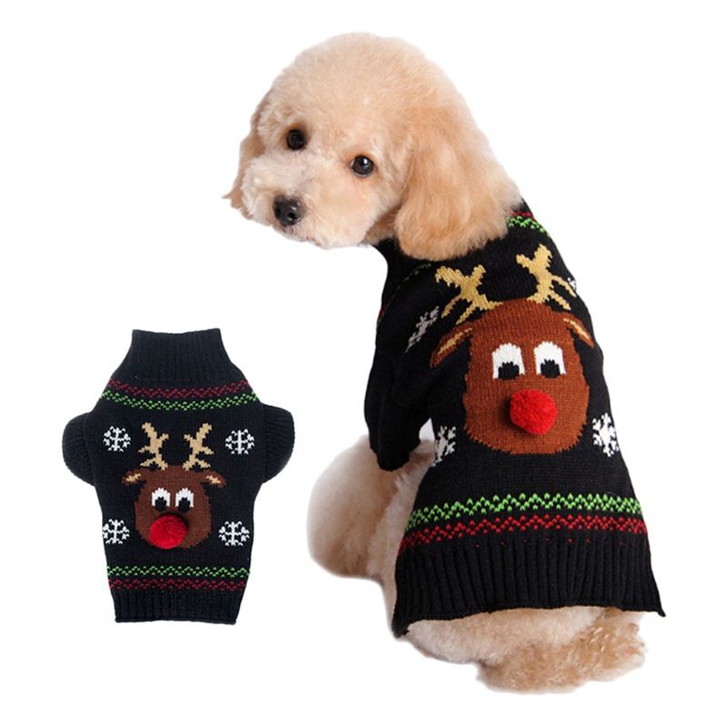 Dog Sweater Acrylic Knit Christmas Black Red-Nosed Fawn XXS — image 1