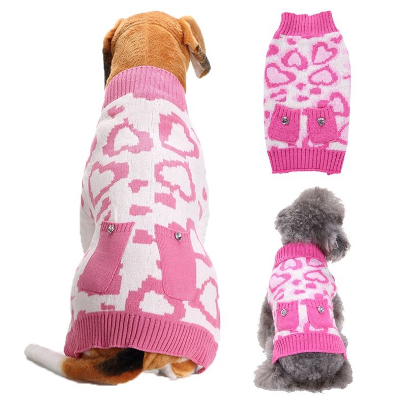 Dog Sweater Acrylic Knit Christmas Pink Heart Pocket Size: S — image 1
