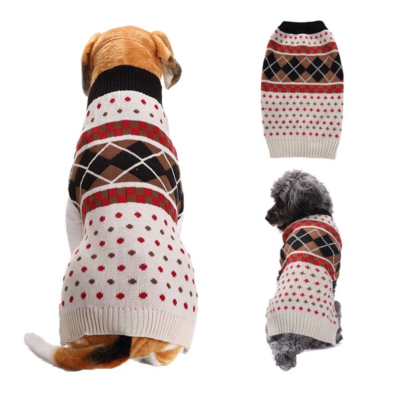 Dog Sweater Acrylic Knit Christmas DIAMOND CHECK XS Size: XS — image 1