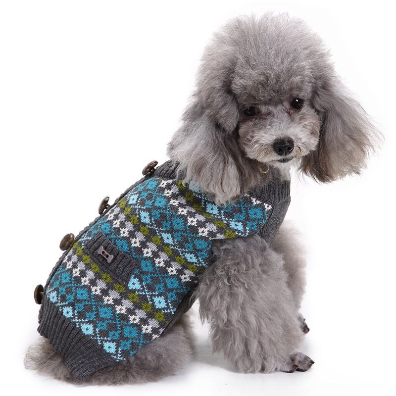 Dog Sweater Acrylic Knit Christmas Blue Cardigan Button Size: S — image 1