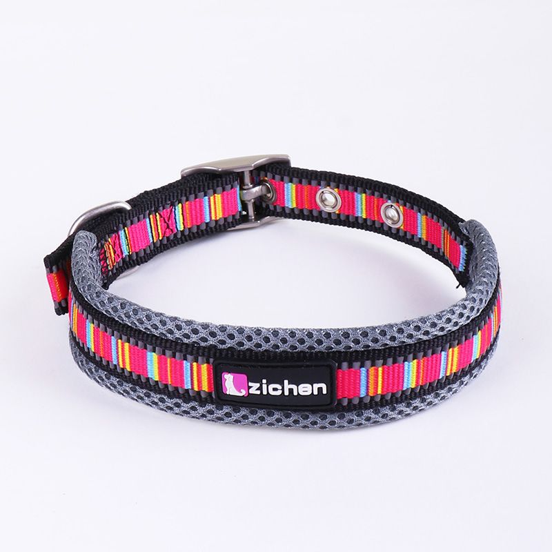Zichen Reflective Dog Collar Nylon Mesh Color stripe 2.5 Nylon Reflective — image 1