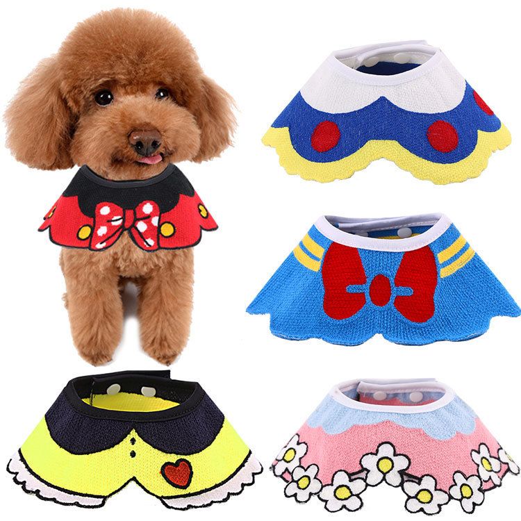 Pet Scarf Wool Lace Up Cat Dog Strap saliva towel White Bear M (lace neck view 3
