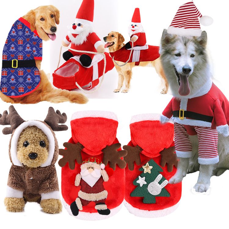 Christmas Pet Clothes Dog Cat Winter Cotton (Anhui hair) two legs red Shu view 6