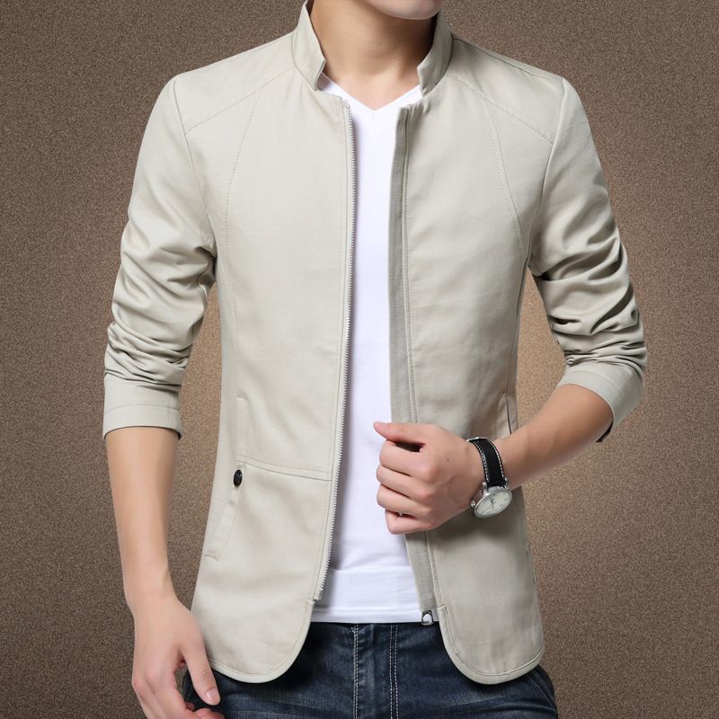 Men's Slim Fit Autumn Jacket Korean Style Polyester Khaki 5XL view 2