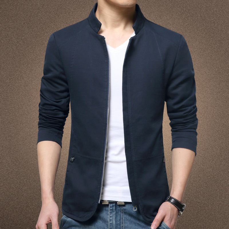 Men's Slim Fit Autumn Jacket Korean Style Polyester Navy L Size: L view 3