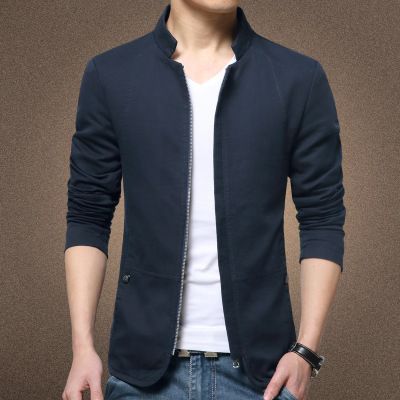 Men's Slim Fit Autumn Jacket Korean Style Polyester Navy XL Size: XL