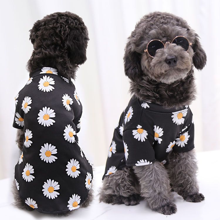 Pet Clothing Two Legged Clothes Cartoon Duck Style Black Chrysanthemum T-Shirt — image 1