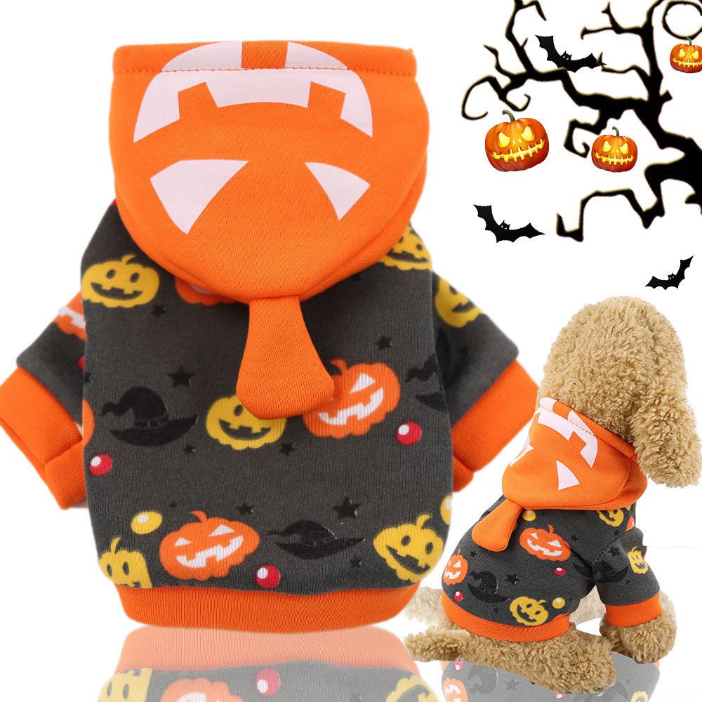 Pumpkin Cat Costume Hooded Pet Clothes Shine Grey Bottom-Hooded Pumpkin view 3