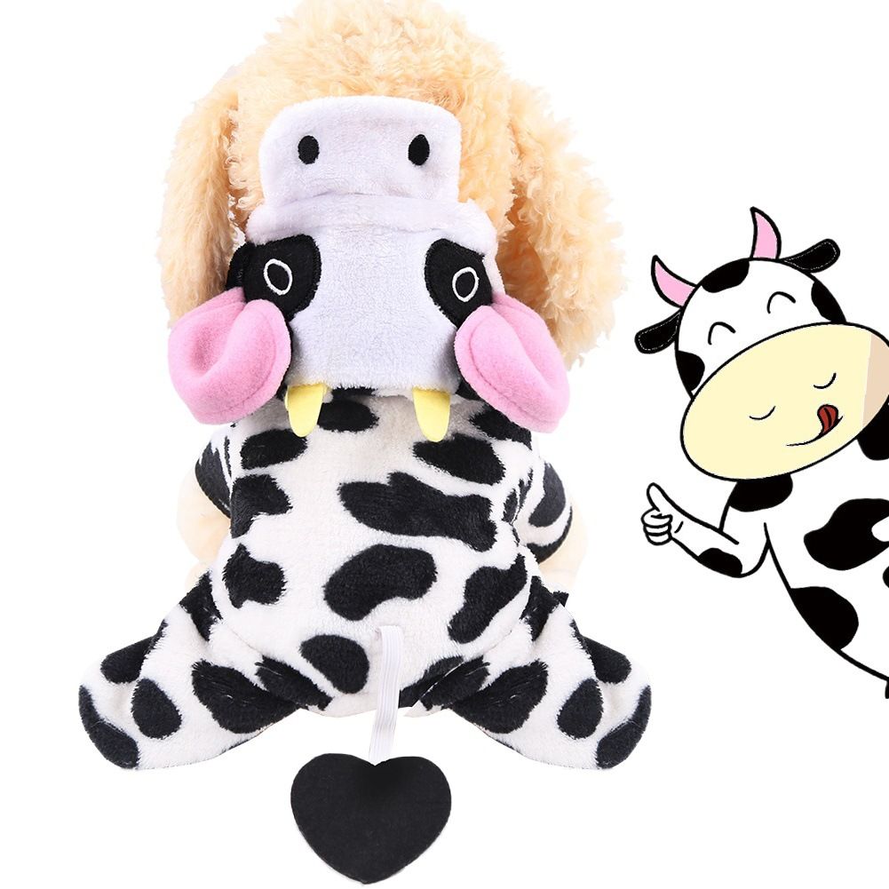 Pet Clothes Shine Coral Fleece Cow Design Four Legs Flannel Black and White view 2
